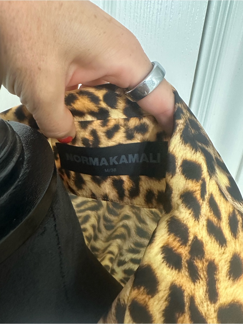 Norma Kamali Leopard-Print Shirt Dress in Black and Gold - Picture 4 of 6